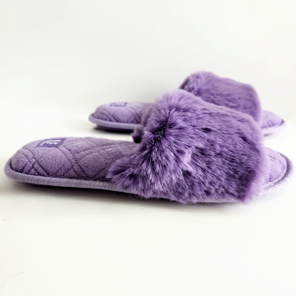 LongBay New Purple Faux Fur Slippers, Cushioned Luxury Slides, Size Large 9 - Picture 13 of 14
